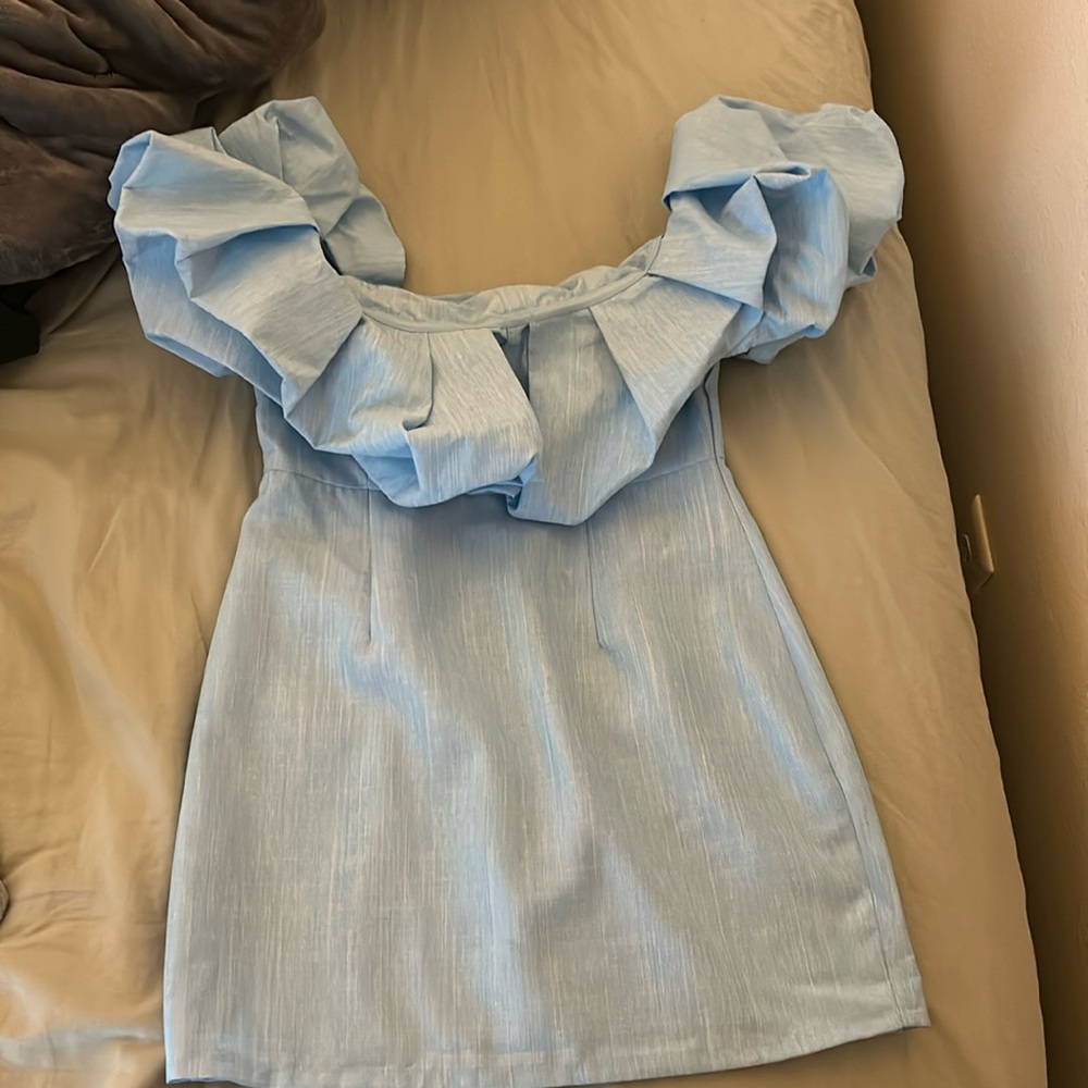 Baby Blue Off Shoulder Dress Mini